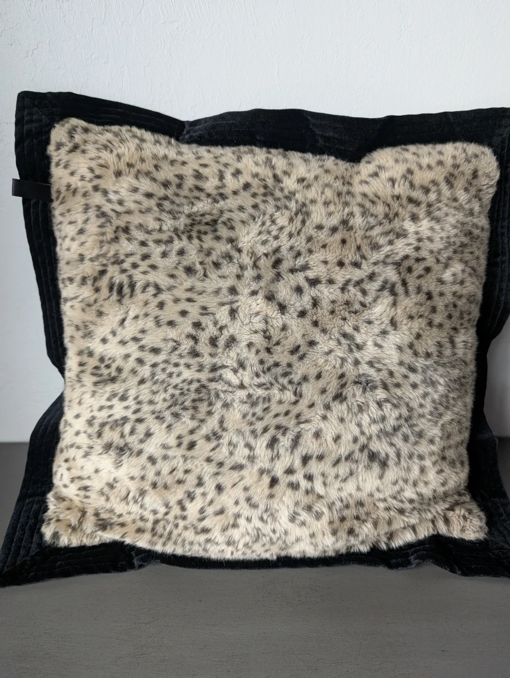 Borgata Faux Fur Spot Accent Pillow Black Brown Animal Print Soft Fur Size 20x20